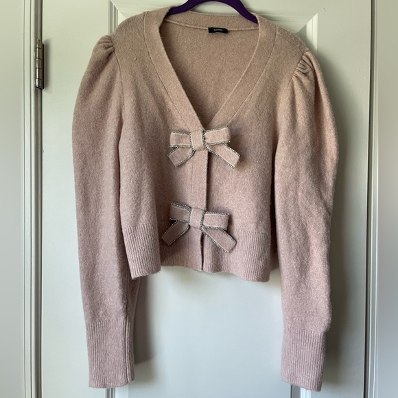 EXPRESS: Pink Embellished Bow Sweater - Picture 2 of 3